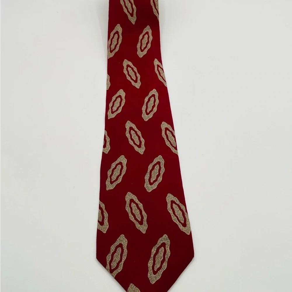 Valentino Vintage Italian Silk Tie Necktie Red/Black Geometric Pattern
